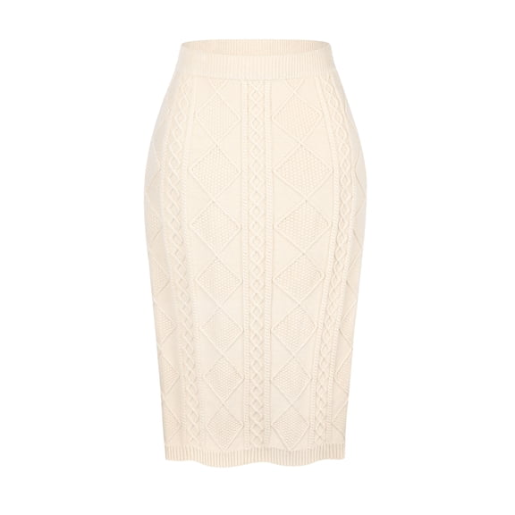 DARING DIVA Women's Ribbed Knit Elastic High Waist Sweater Midi Skirt S Beige
