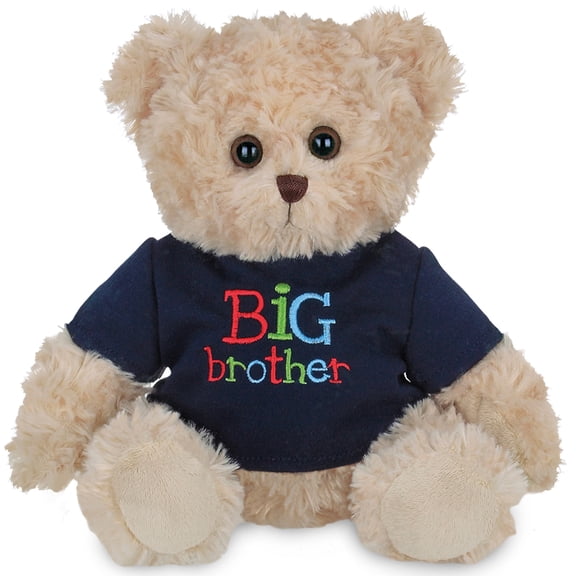 Bearington Big Brother Gifts for Boy - 12" Big Brother Gifts Toy with Premium Plush and Soft Faux Fur Dressed in a Navy Blue T-Shirt - Adorable Teddy Bear Stuffed Animal Gift for Toddlers and Kids