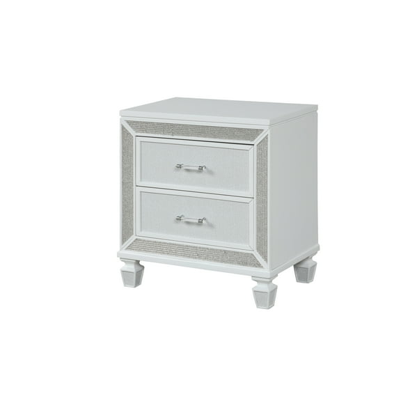 Galaxy Home Furnishings Crystal Modern Style 2-Drawer Nightstand Made with Wood in Mirror Accent White