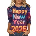 thumbnail image 1 of VEKDONE 2025 Bonne Année Tuniques à Manches 3/4 pour Femmes Mode Imprimé Grande Taille Blouse de Fête Décontractée Col Rond Extérieur Multicolore XXXXXL, 1 of 5