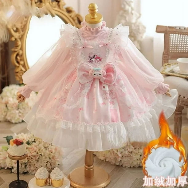 Vestido de princesa de punto para niñas de dibujos animados Kuromi para otoño e invierno, conjunto de falda de primavera Sanrio My Melody Lolita, regalo de Halloween para niños