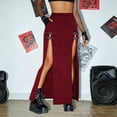 thumbnail image 5 of Unir Women Symmetrical Dual Side Metal Buckle Tall Slit Straight Maxi Skirt Fitted High Waist Twill Gothic Punk Cosplay Party Casual Long Bottom 1PC S-XXL Plus Size Friendly, 5 of 6