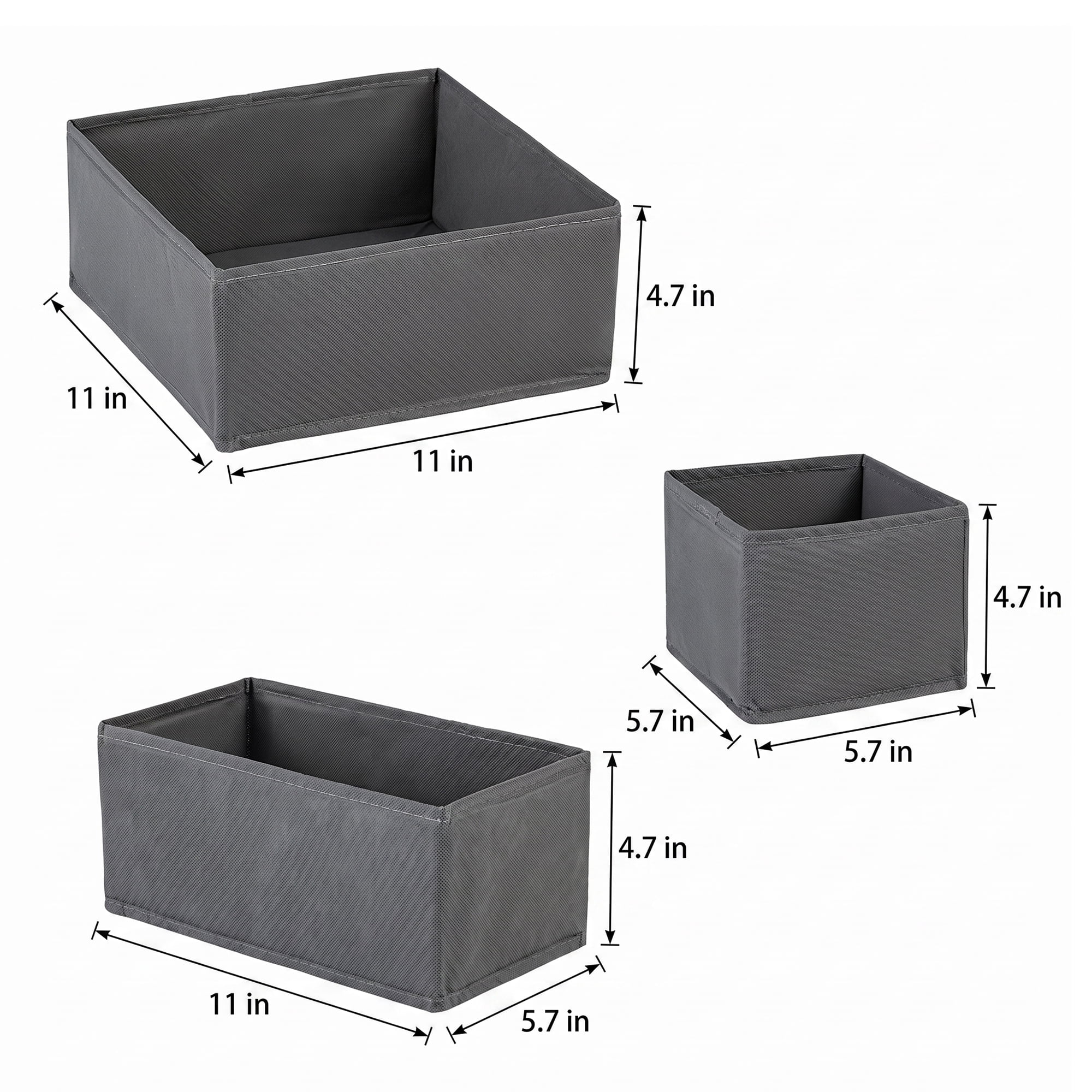 Unique Bargains Collapsible Storage Bin with Zipper for Shelves Closet Dark Gray 6PCS
