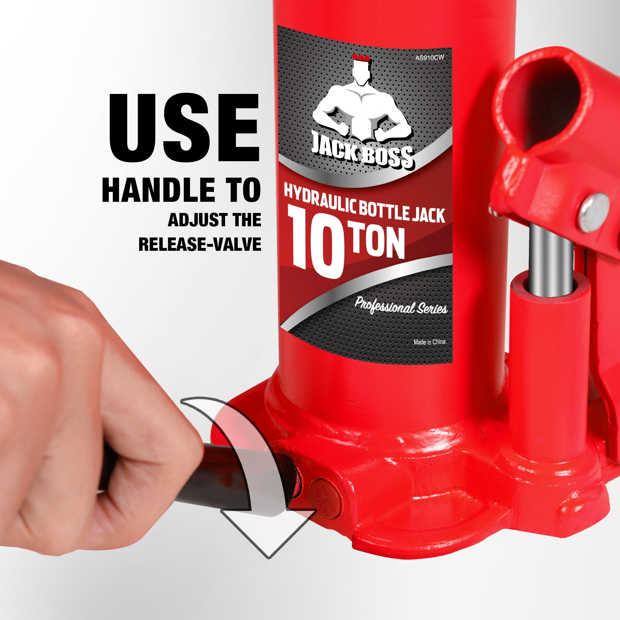 JACK BOSS Bottle Jack 10 Ton Muti-Directional Hydraulic Jack,Alloy Steel,Use for Car, Truck, RV,20,000lb，Red