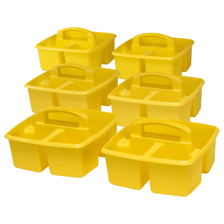 Storex Plastic Desktop Organizer Caddy with Handle, Craft and Hobby Storage Caddies, Yellow, 6-Pack