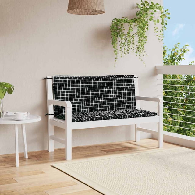 vidaXL Indoor/Outdoor Bench Cushions 2 pcs, Water-Repellent, Black Check Pattern 47.2"x19.7"x2.8"