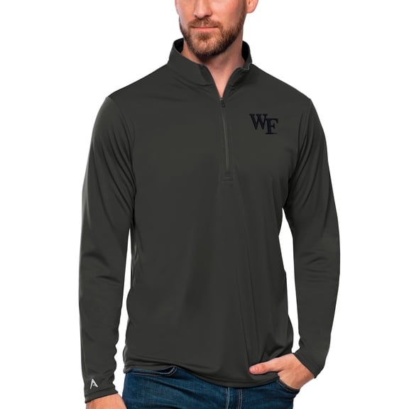 Men's Antigua Charcoal Wake Forest Demon Deacons Tribute Quarter-Zip Top