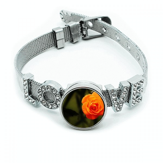 Flor de naranja, hojas de color verde oscuro Pulsera pulsera pulsera de cristal amor pulsera ajustable