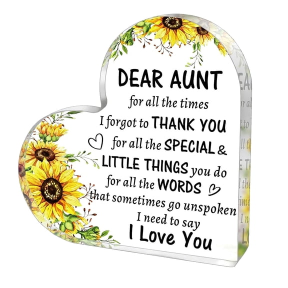 Aunt Birthday Gifts, Unique Acrylic Heart Sign Plaque,Thank You Gifts for Aunts,Desk Decoration for Auntie's Birthday, Christmas, Wedding, Mother's Day, Gift for Aunt from Nephew Niece
