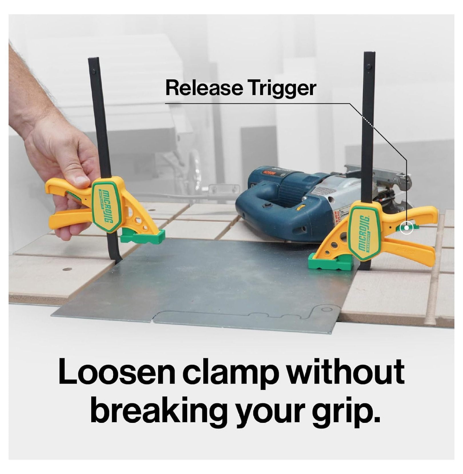 Matchfit Grr-rip Clamp (4-Pack), Dovetail Track Clamps, Squeeze Action Dovetail Clamps for Jigs, Sleds, Workbenches, DVC-625QCK2X4, Yellow
