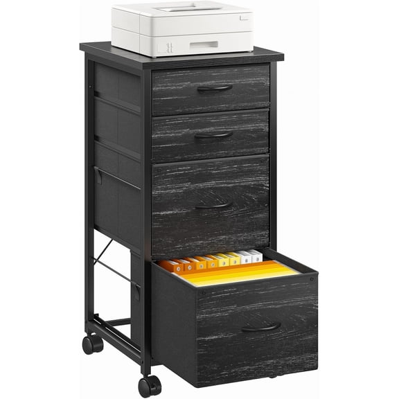 4 Drawers Mobile File Cabinet Vertical Filing Cabinet with Fabric Drawer Fits A4/Letter Size Printer Stand for Home Office