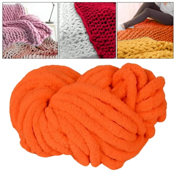 AUQ Chunky Chenille Yarn Acrylic Fibers Gauge 7 Jumbo Giant Washable Bulky Yarn Thick Yarn for Sofa Throw Crocheting Hat Blanket Orange