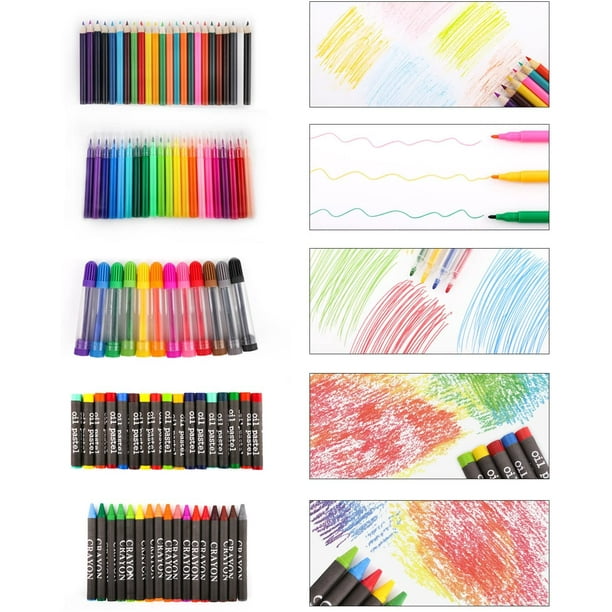 Art Dessin Peinture Art Kit , Cadeaux Pour Enfant Fille Garçon Adolescents  , Art Set Coque Avec Dossier , Coloration Papiers , Dessin Papiers ,  Pastels À L'Huile , Crayons , Crayons