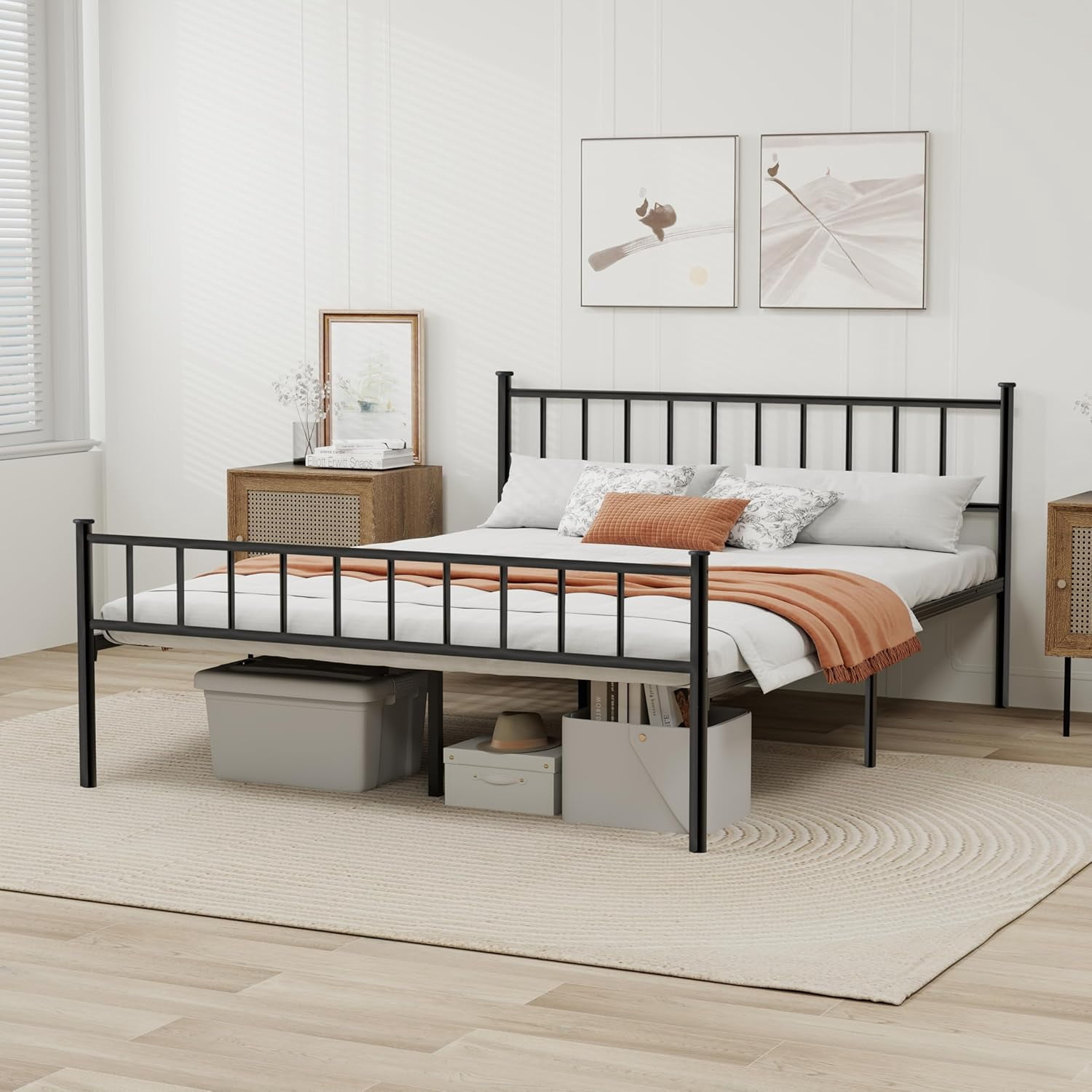 alazyhome Queen Size Classic Metal Platform Bed Frame-Mattress Foundation Steel Slat Support, Black