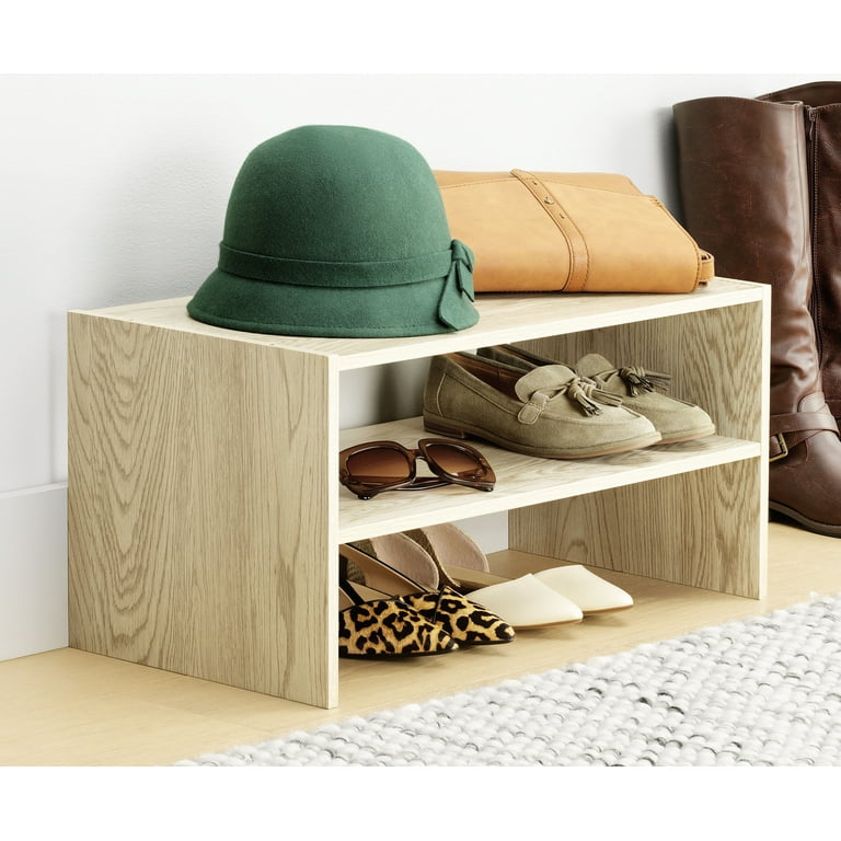 ②WWW_RACK WHAT WE WANT Whitmor Wood Stackable 2-Shelf Shoe Rack 24 Inch White Oak