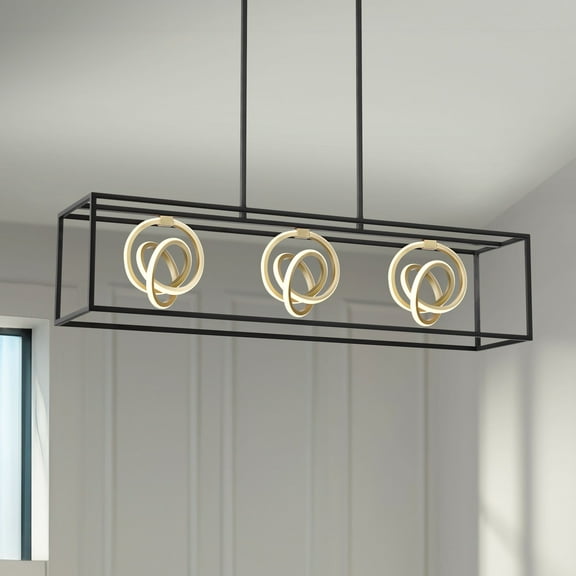 Possini Euro Design Christy 35 1/2" Modern Pendant Chandelier Ceiling Light Fixture Dining Room Over Table Kitchen Island 3-Light LED Black Gold