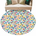 thumbnail image 2 of 5ft Round Rug, Colorful Polka Dot Non-Skid Rubber Backing Large Area Rugs - Living Room Bedroom Home Office, Rainbow Polka Dots Watercolor Indoor Floor Mat Carpets Washable Rug, 2 of 9