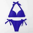 thumbnail image 4 of WREESH Womens Two Piece Swimsuit Halter Bikini Set High Cut Bikini Fashion Solid Bikini Push-Up Padded Swimsuit Set Beach Bathing Suit Blue, 4 of 5