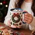 thumbnail image 3 of Novryn Christmas Coffee Mug, 2D Ceramic Cup With Raised Wreath Design for Coffee and Milk, 10 oz, Blue, 3 of 7