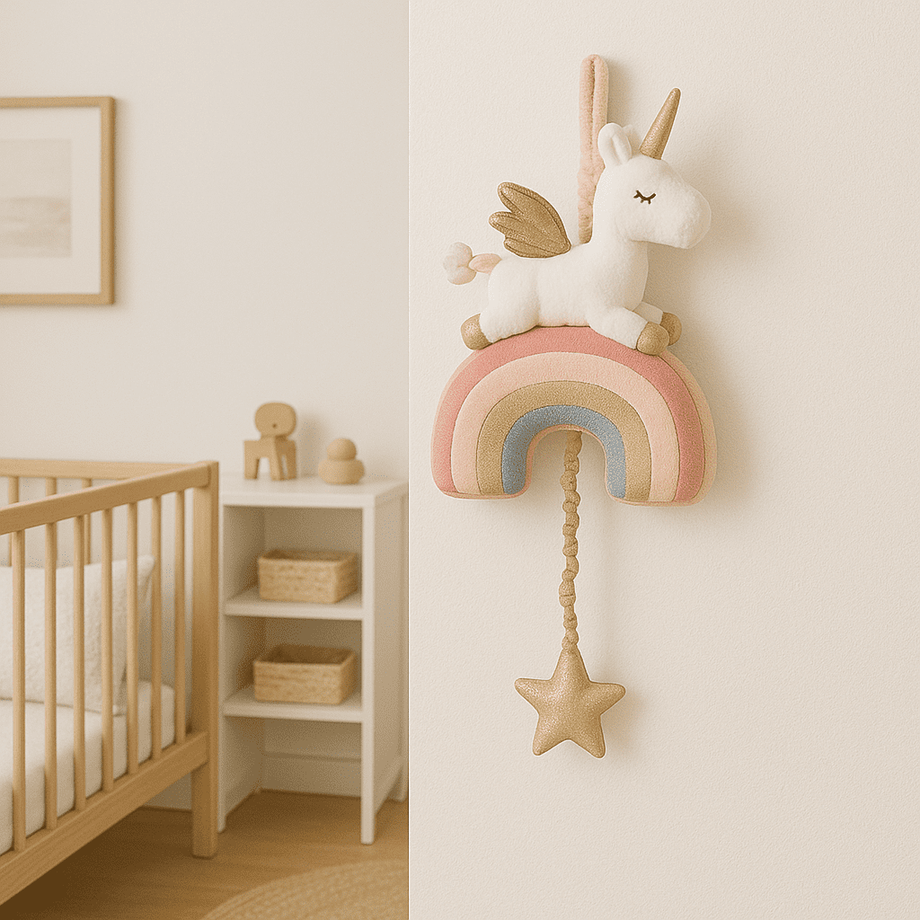 Plush Rainbow Unicorn Music Mobile
