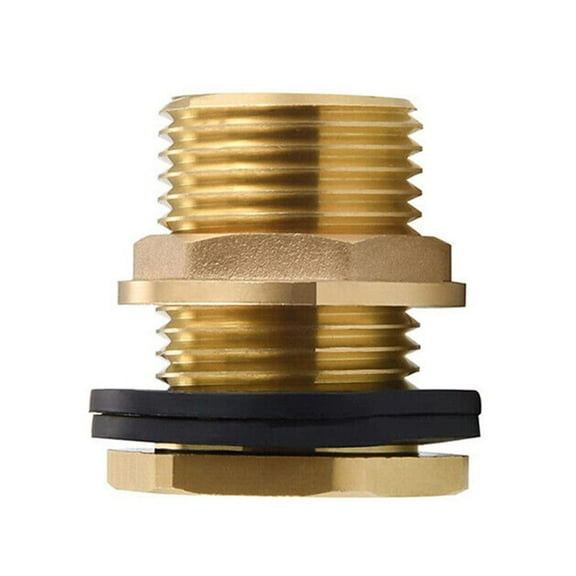 Solid Brass Bulkhead Fitting 1/2" Female 3/4" Male Hose Connector for Water Tanks, Garden Irrigation, Leakproof Threaded Adapter with Rubber Gasket