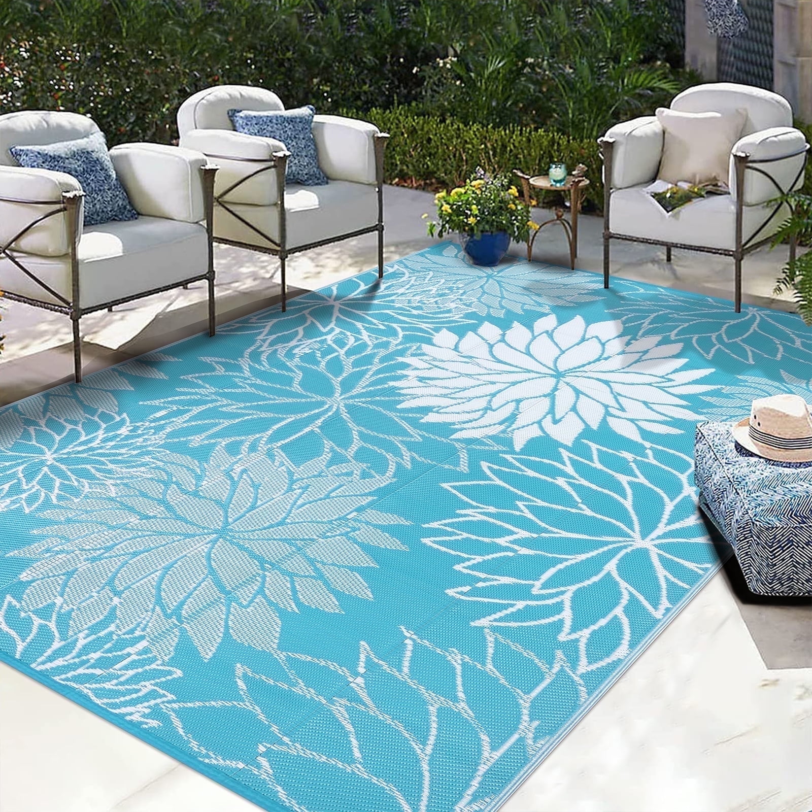 Ileading Outdoor Rugs for Patios Clearance 9'x12' Waterproof Patio Mat Plastic Straw Rug Reversible RV Camping Tent Rug Outside Area Rug for RV, Patios,Deck, Beach,Balcony, Camping