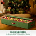 thumbnail image 3 of Large Under-bed Christmas Ornament Storage Box Zippered Closure - Stores up to 120 of the 3-inch Standard Christmas Ornaments, and Xmas Holiday Accessories - with Dividers & 3 Handles. (Green), 3 of 4