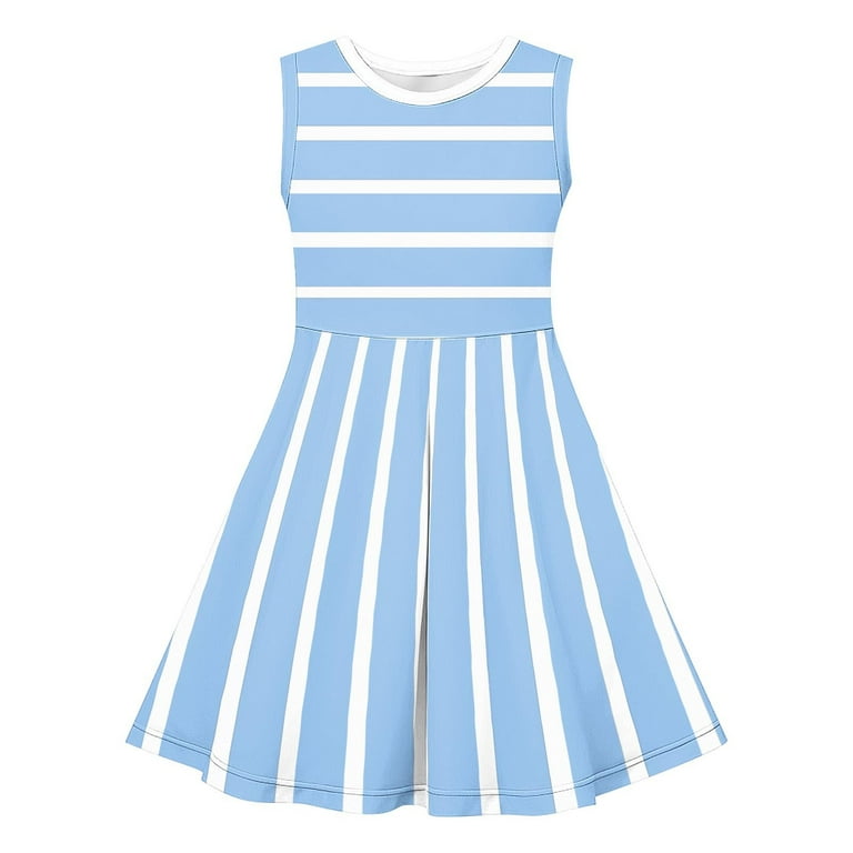 Women's Sleeveless Midi A-Line Dress - Striped Casual Summer Beach Sundress
