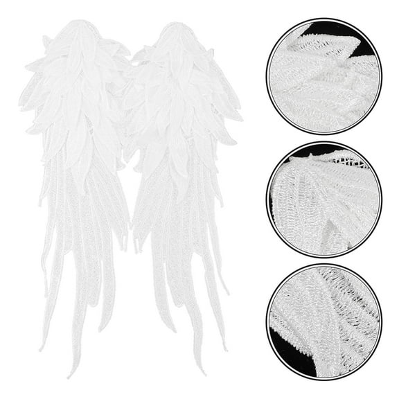 PAMINGONO 1 Pair Wing Embroidery Appliques Diy Enthusiasts Elegant Design White