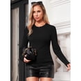 thumbnail image 3 of Aiyino Womens Basic Shirts Ribbed Long Sleeve Blouses Crewneck Casual Slim Fitted Knit Tops,Black M, 3 of 10