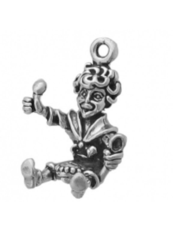 Sterling Silver 24" Unisex 1.5mm Box Chain 3D Little Jack Horner Eating Pie Pendant Necklace