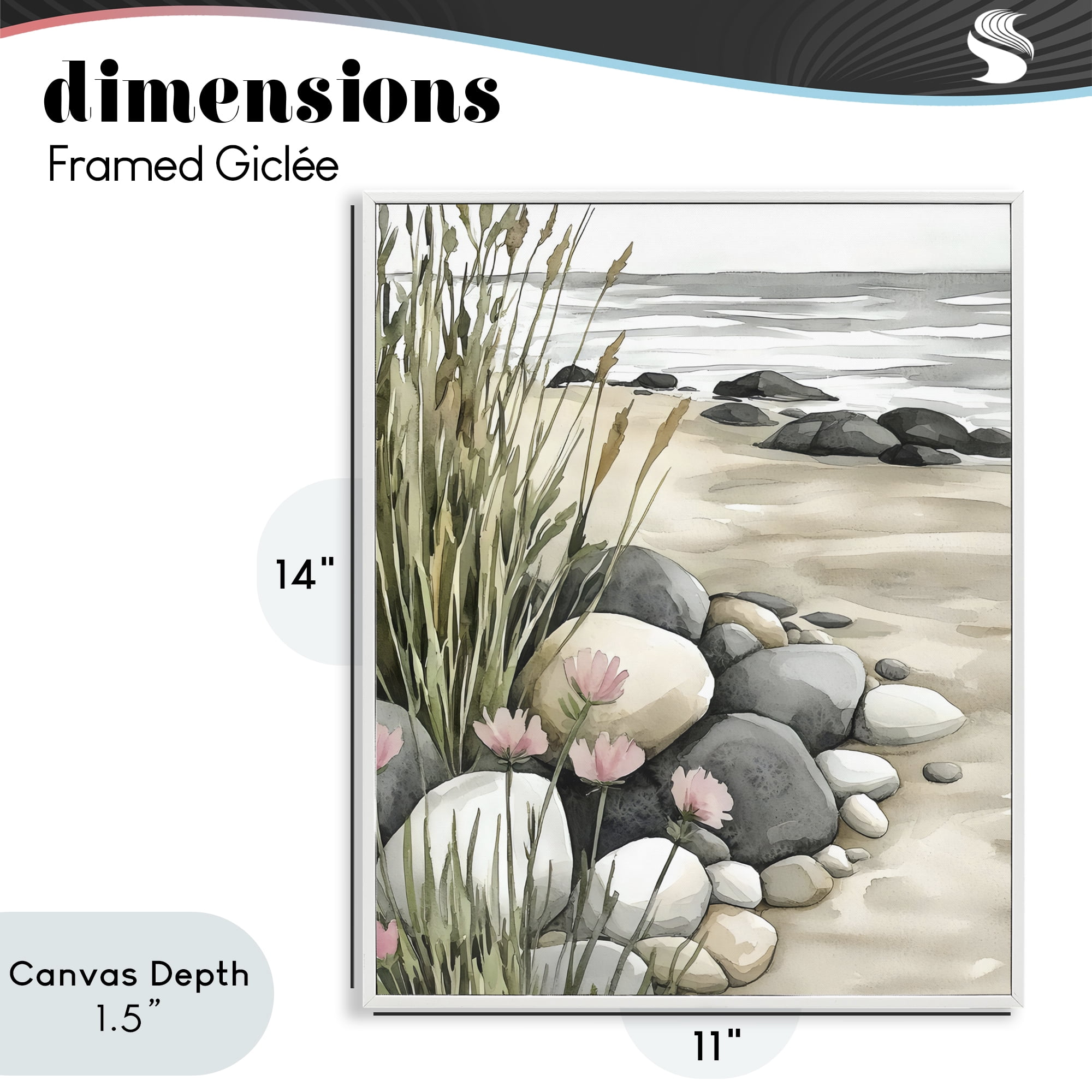 Stupell Industries Coastal Calm Pebbles White Framed Giclee Art, design by Riley B