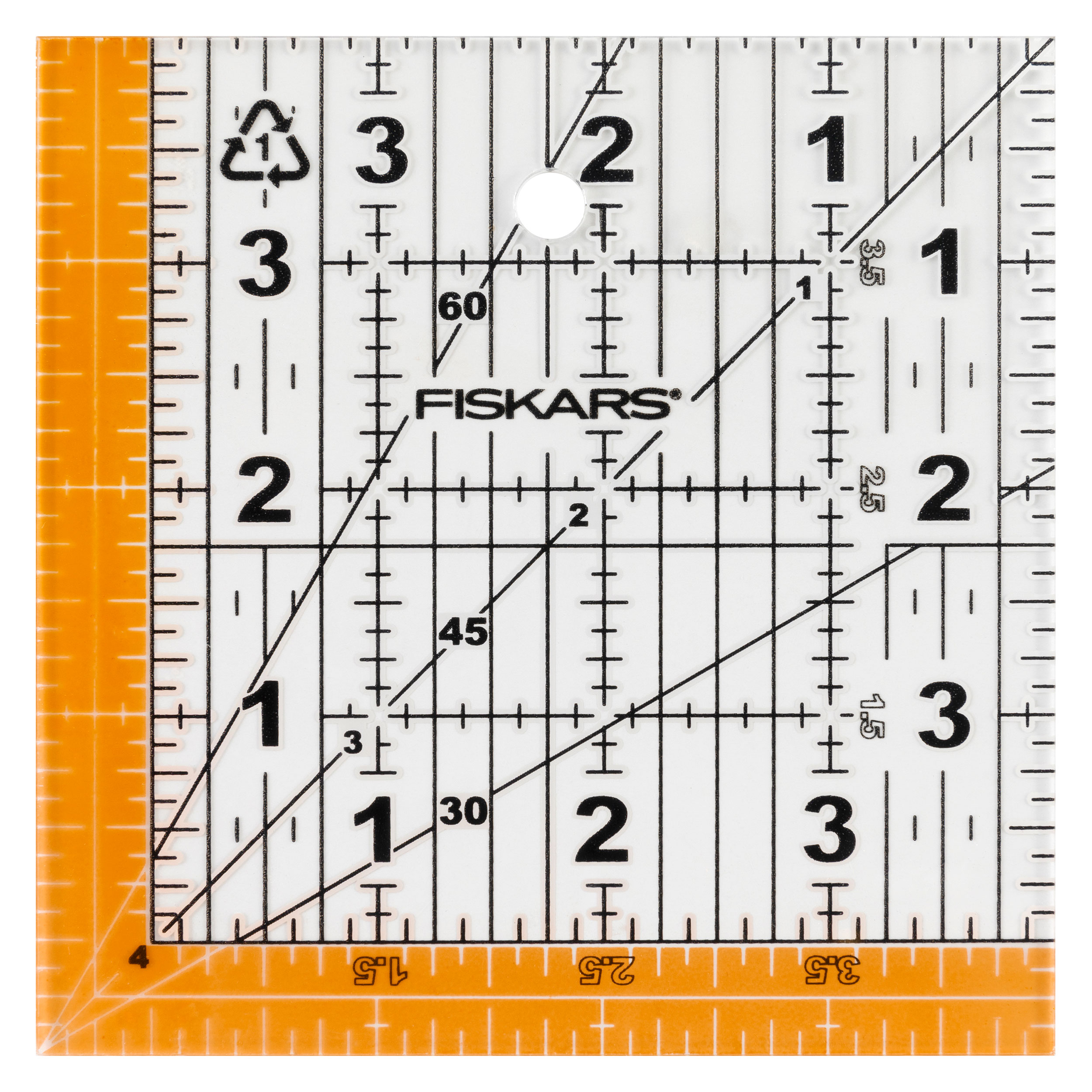 Fiskars 4.5in Square Sewing Ruler, Clear with TwoToned Grid