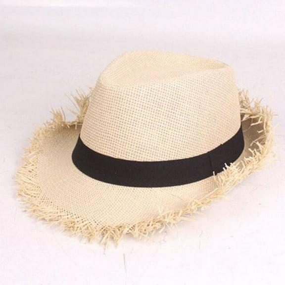 CoCopeaunt Sun Hat Men's Summer Sun Block Jazz Cap Solid Color Breathable Straw Woven Top Hat Outdoor Sun Hat