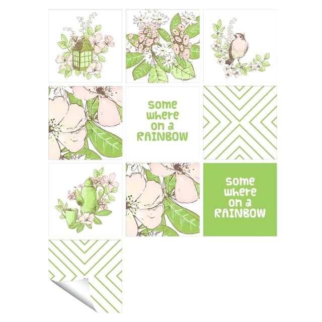 Agiferg 1Set 10pc Self Adhesive Tile Cartoon Print Sticker Kitchen Bathroom Wall Sticker Decoration