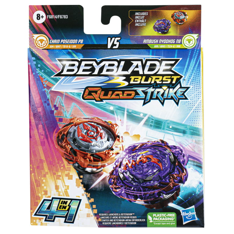 BEYBLADE Burst QuadStrike Ambush Nyddhog N8 and Chain Poseidon P8