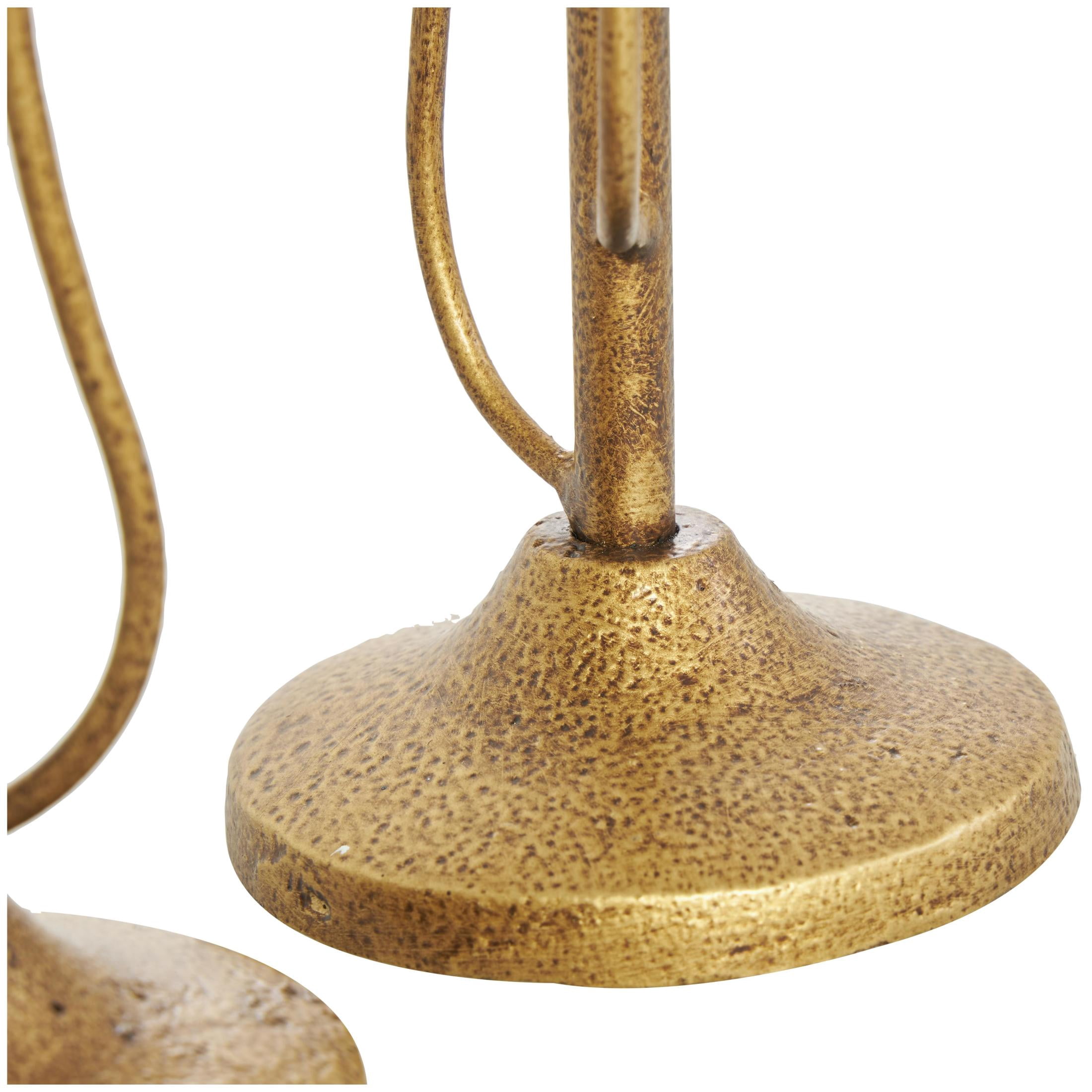 DecMode 2 Candle Gold Metal Abstract Mushroom Inspired Candle Holder, Set of 2