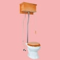 thumbnail image 3 of Oak Finish High Tank Pull Chain Two-Piece Round Toilet Renovator's Supply (Seat Not Included), 3 of 10