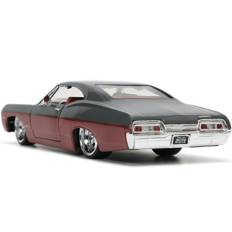 Diecast 1967 Chevrolet Impala SS Gray and Burgundy with Burgundy Interior