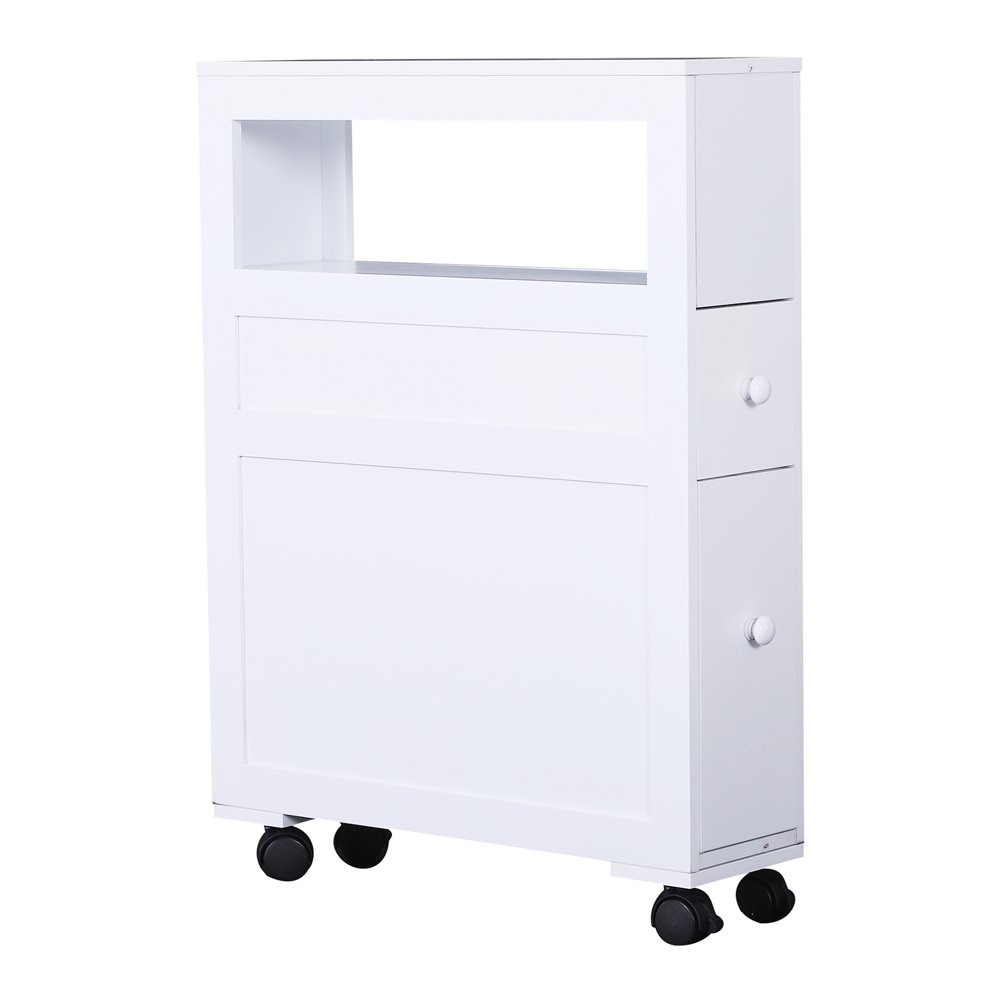 6” x 20.5” x 26” Side Storage Wood Rolling Narrow Bathroom White