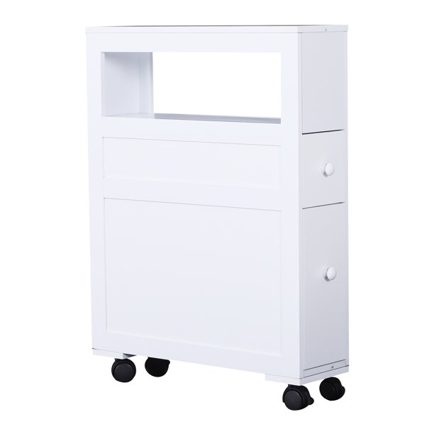 Homcom 6 X 20 5 X 26 Side Storage Cabinet Wood Rolling Narrow Bathroom White Walmart Com Walmart Com
