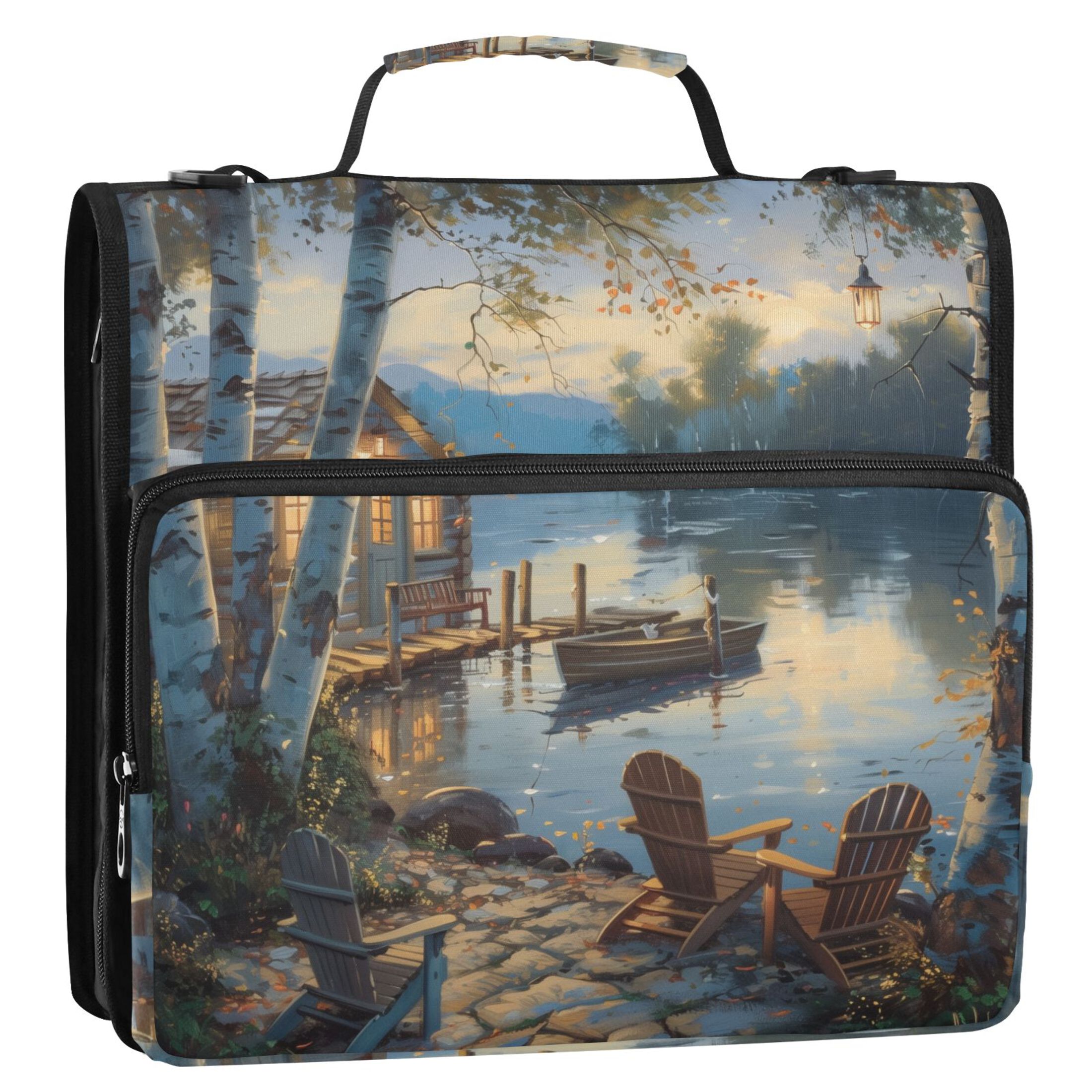 3 Ring Zipper Binder with Shoulder Strap Waterproof Trapper Keeper 2 Inch D-Ring 500 Sheets Capacity Boats Chairs Lakehouse