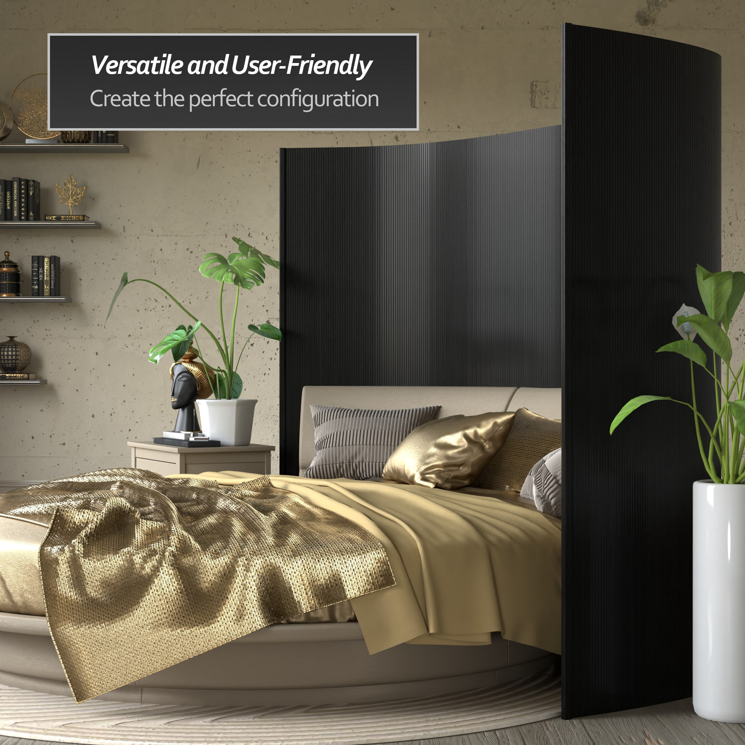 6 ft. Tall Black Bamboo Wave Room Divider Screen