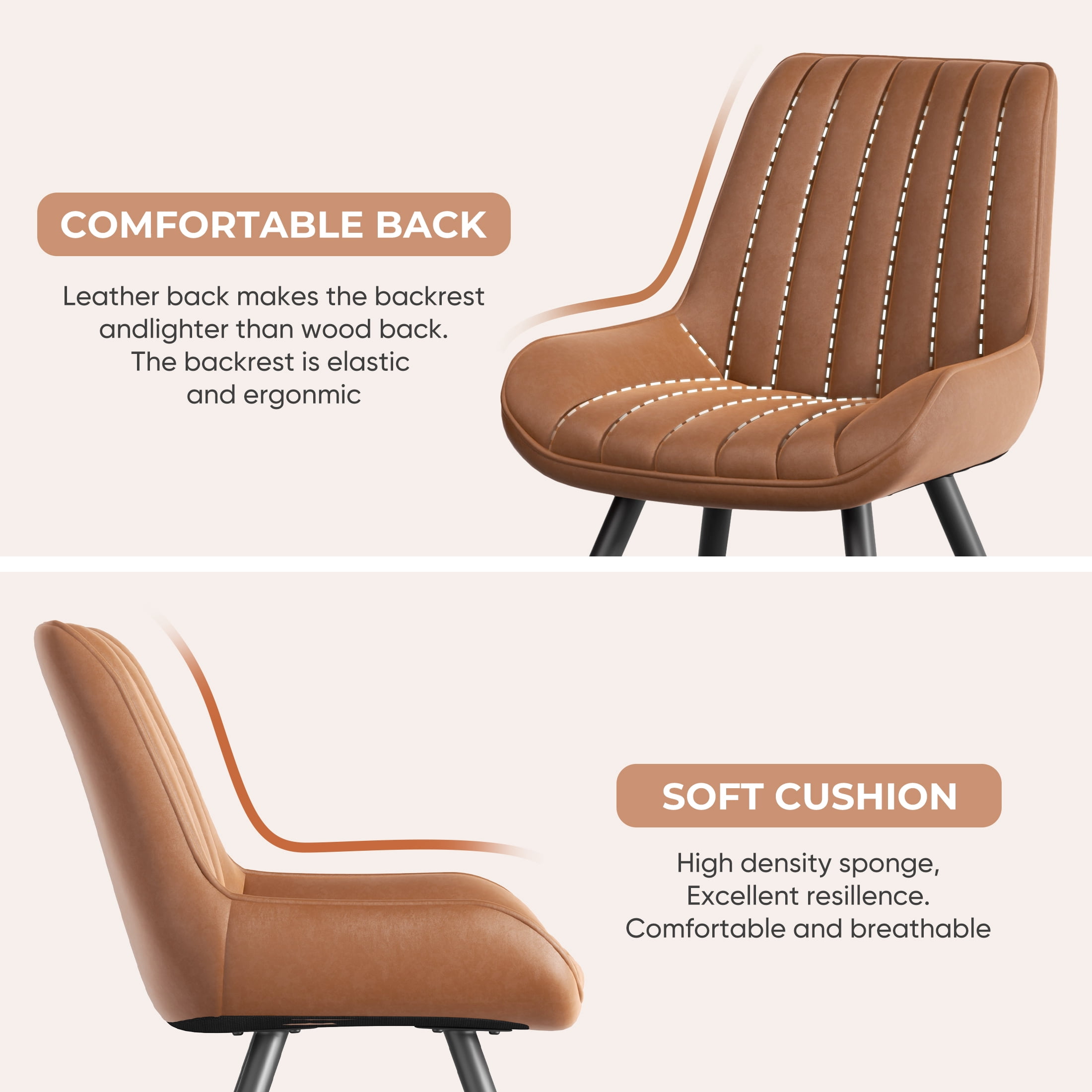 Daluvenix Modern Dining Chairs Set of 4, Upholstered Fabric Comfy Kitchen Dining Chairs with Metal Legs & Thick Cushions for Dining Living Room, Brown
