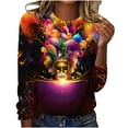 thumbnail image 2 of TrendVibe365 Mardi Gras Plus Size Long Sleeve Tops for Women Plus Size Round Neck Polyester Casual Mask Printed Mardi Gras Celebrations Blouse Tops for Mardi Gras Event Purple 2XL, 2 of 4