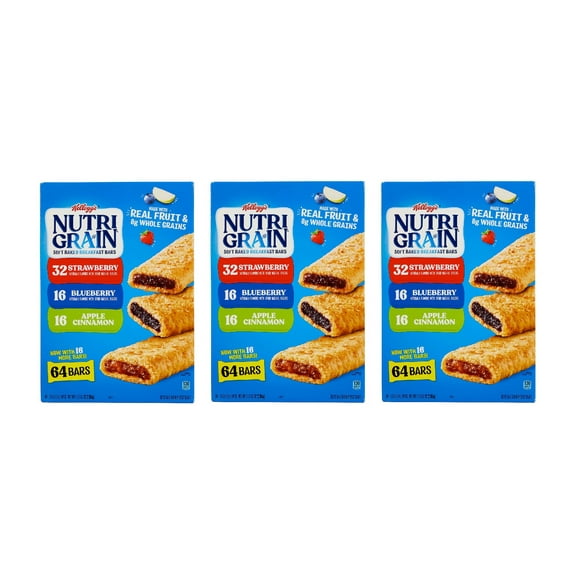 Kellogg's Nutri-Grain Breakfast Bars, Variety Pack, 1.3 oz, 64 ct 3PK