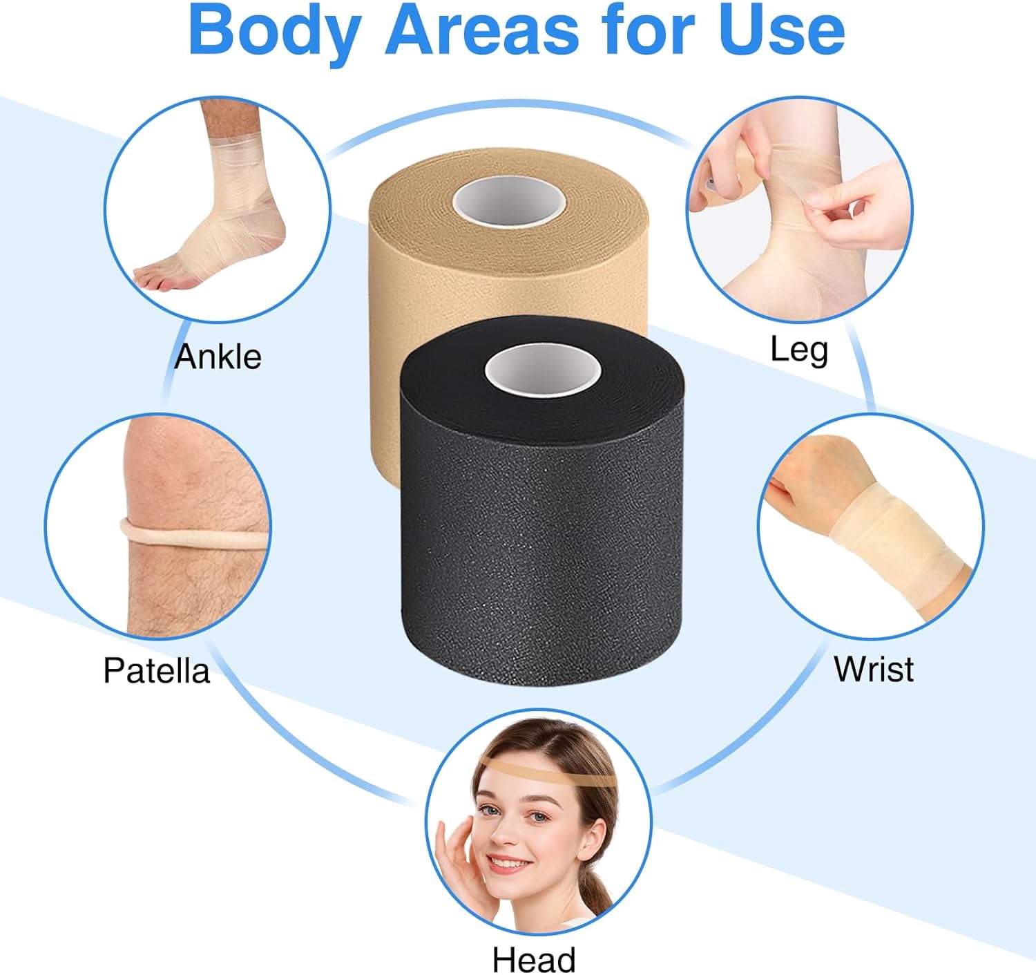 8 Rolls 6 cm x 20 m Pre Wrap Sports Tape, Non Adhesive Underwrap Sports Tape for Hair Ankles Wrists Hands and Knees