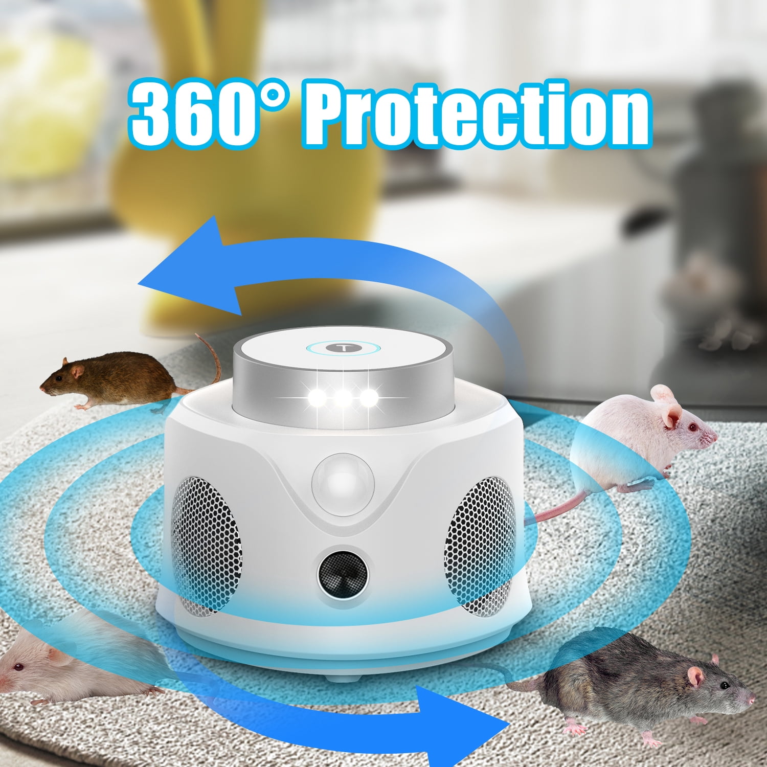 T Ultrasonic Rodent and Squirrel Repellent with Ultrasound Waves and LED Strobe Lights, Safe for Kids and Pets