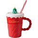 thumbnail image 1 of Taza de cerámica con forma de árbol de Navidad de 14 oz: con tapa y pajita, color rojo festivo, para café, té o chocolate caliente, para adultos y niños (rojo), 1 of 5