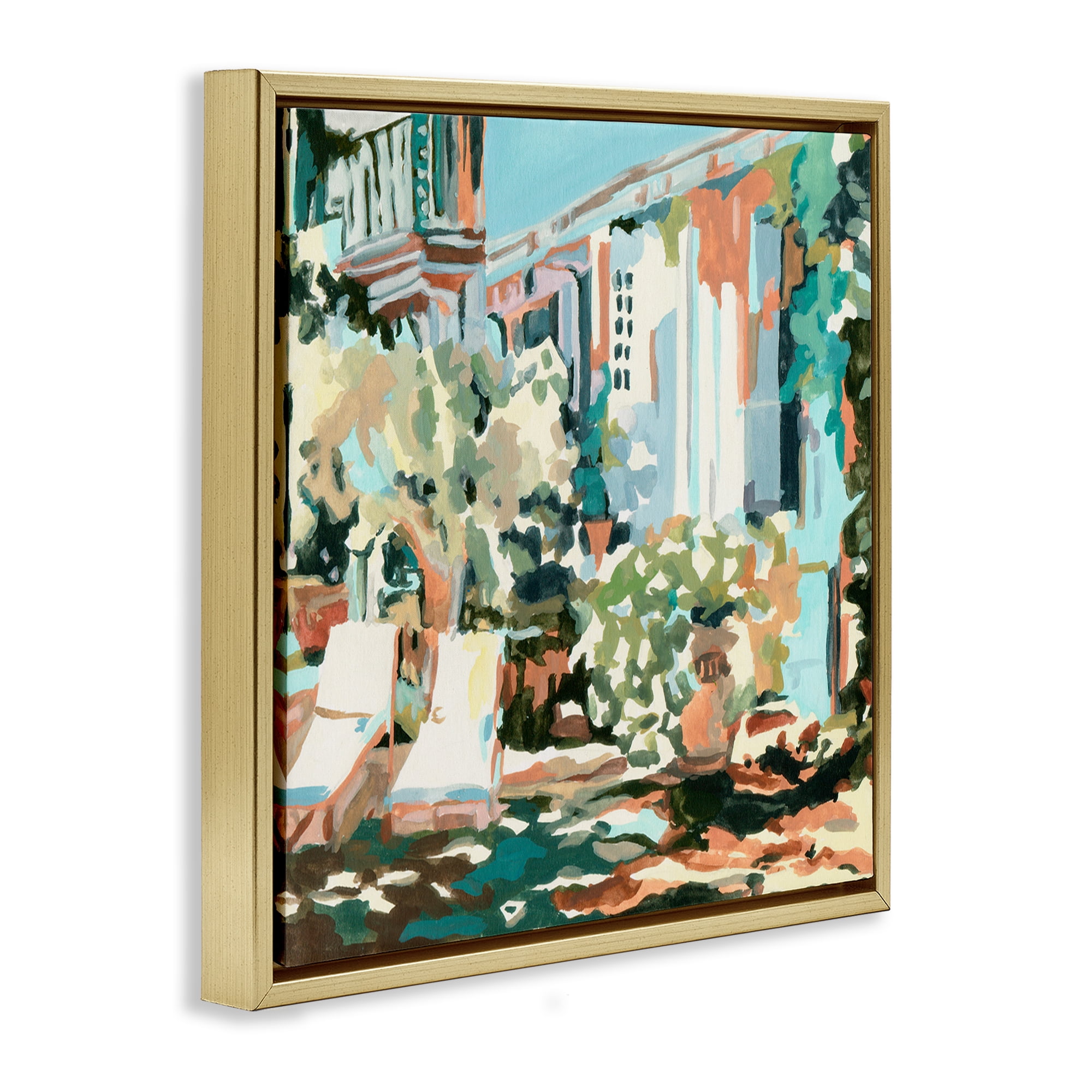 Stupell Industries City Street Abstraction Scenic & Cityscapes Painting Gold Floater Framed Canvas Art Print Wall Art, 25 x 25